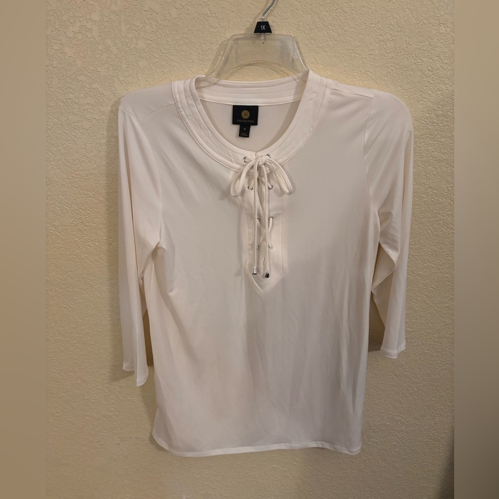JM Collection Cream Boho Tie-Front Blouse, Size M